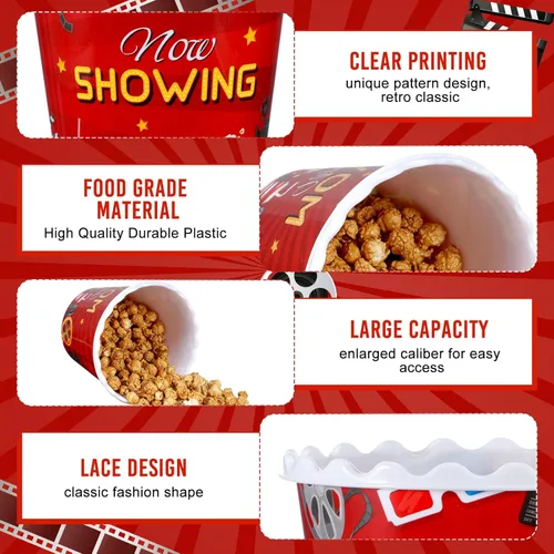Miniatura 3 de Roshtia 6 recipientes de plástico para palomitas de maíz, cubos reutilizables, cajas de palomitas de maíz de 75 onzas, cuenco con cuchara