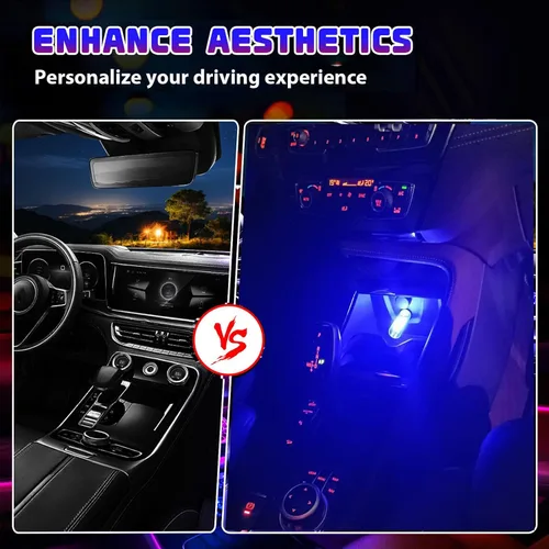 Miniatura 2 de 2 luces LED USB para automóvil, luces LED regulables al tacto, puerto USB, iluminación ambiental retro para automóvil, luces LED interiores Azul