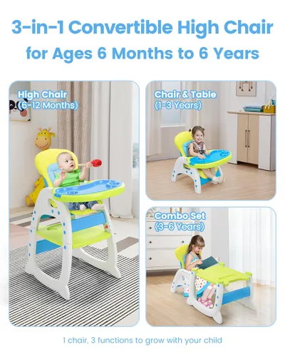 Miniatura 6 de Trona de bebé, Trona 3 en 1 para bebés y niños pequeños, Trona convertible para niños pequeños, Trona ajustable para alimentación infantil para niño