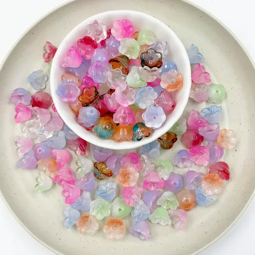 Miniatura 4 de Cuentas de flores, 140 cuentas de cristal sueltas de trompeta mixta, cuentas de vidrio sueltas de campana, cuentas espaciadoras con agujero
