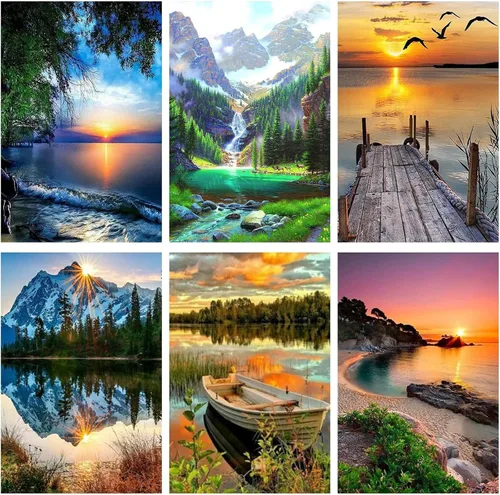 Miniatura 13 de AOSGEDY Paquete de 4 pinturas por números para adultos y niños principiantes, pintura acrílica DIY de paisaje-playa, kit de pintura por números