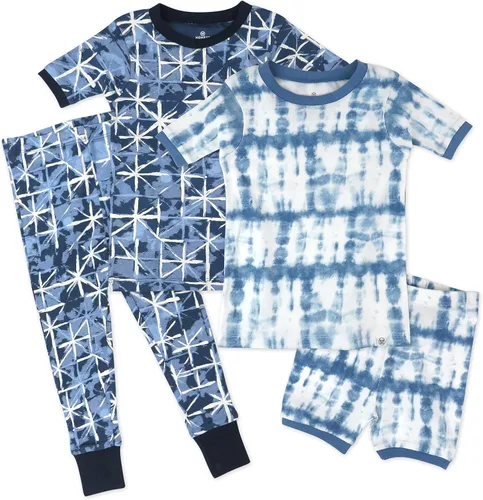 HonestBaby Baby-Boys 4 Piece Long and Short Sleepwear Pjs 100% Organic Cotton for Infant Baby and Toddler Boys