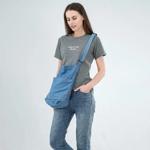 Miniatura 3 de ROUROU Bolso bandolera de tela vaquera para mujer, bolso cruzado de lona de gran capacidad