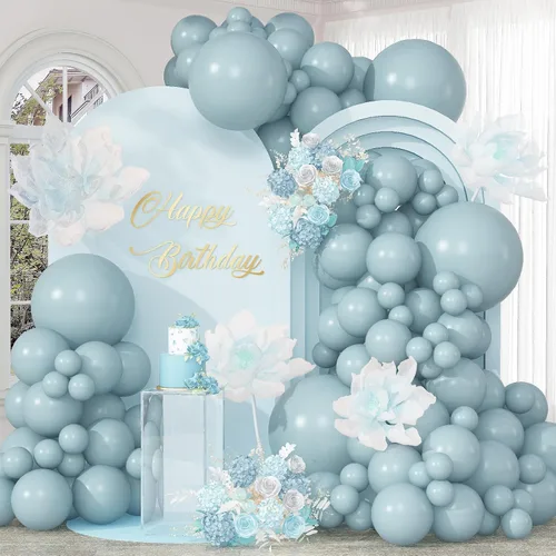 Miniatura 29 de Globos azul claro de látex de 5, 10, 12, 18 pulgadas, diferentes tamaños, 103 piezas de globos mate azul cielo azul bebé para decoración de fiesta
