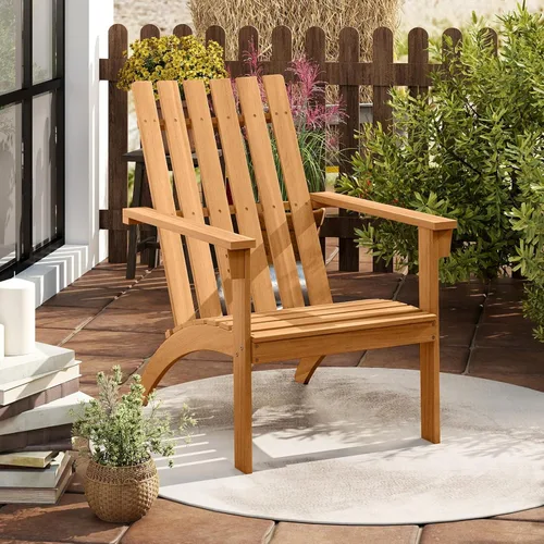 Miniatura 2 de Giantex Silla Adirondack, sillas de madera de acacia con asiento inclinado, respaldo alto, silla ergonómica de listones para patio trasero, piscina