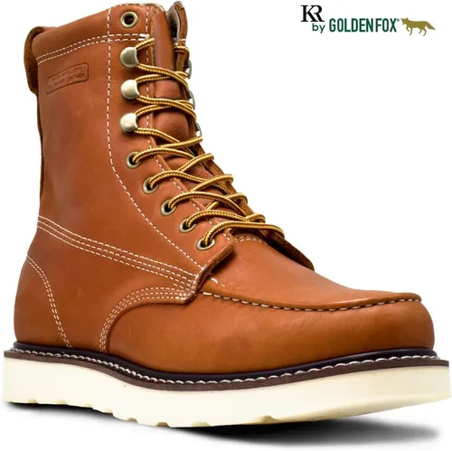 Miniatura 2 de Golden Fox - Botas de trabajo de cuero cómodas con cuña y puntera tipo mocasín para hombre, construcción Goodyear Welt, industrial, Ironworker