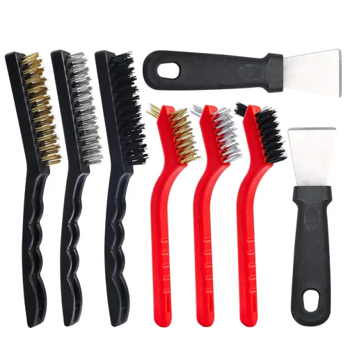 Juego de cepillos de alambre pequeños, 8 cepillos de metal resistentes y cepillos de alambre de latón/acero inoxidable/nailon para limpiar óxido,