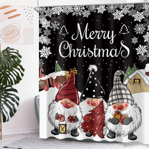 Miniatura 8 de Juego de cortinas de ducha de gnomo de Navidad para baño, 60 pulgadas de ancho x 72 pulgadas de alto, cortina de ducha de nieve rústica de Papá