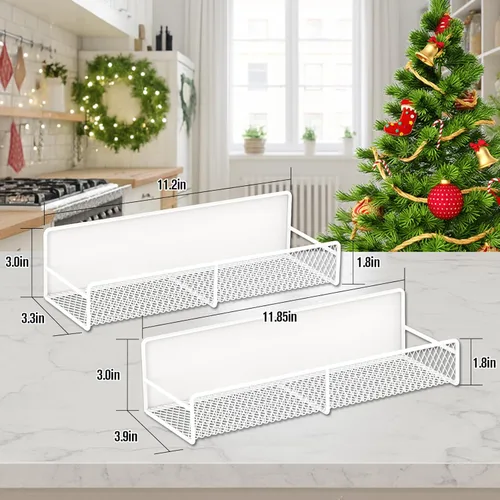 Miniatura 6 de Estante magnético para especias para refrigerador, paquete de 2 estantes magnéticos para refrigerador con 4 ganchos, estantes magnéticos negros