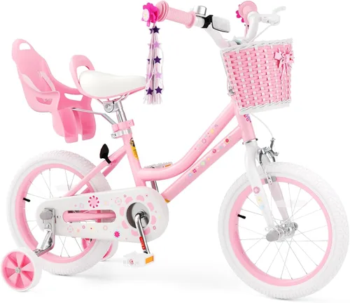 Miniatura 14 de Glaf - Bicicleta para niñas de 12, 14, 16 pulgadas con ruedas de apoyo, bicicleta para niños pequeños de 2 a 9 años, bicicleta con canasto y asiento