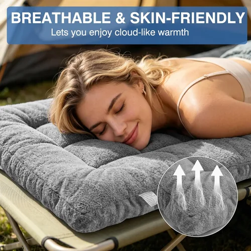 Miniatura 2 de Almohadilla Gruesa para Dormir de Campamento - Almohadillas de Cuna de Campamento de Pelusa de Cordero para Adultos, Colchoneta Suave para Dormir