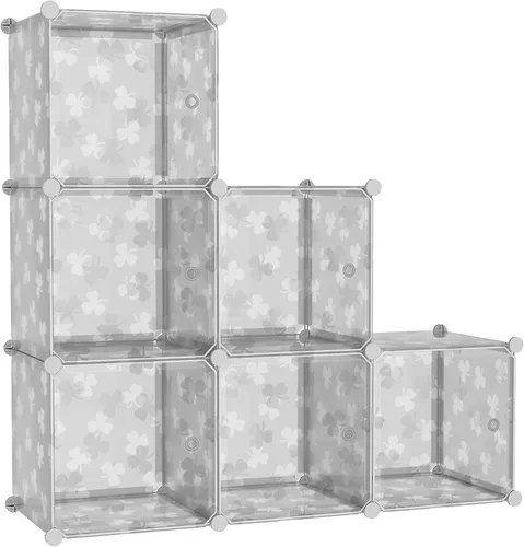 Miniatura 12 de C&AHOME Organizador de almacenamiento en cubos con puertas, estantes de 6 cubos, estantería modular de plástico DIY, estantería de almacenamiento