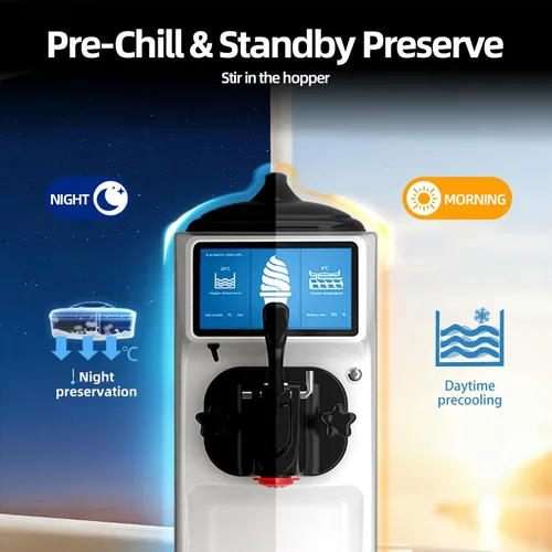 Miniatura 6 de Máquina de helado de servicio suave, máquina de helado de 4 a 4.5 galones/H, pantalla de 7 pulgadas, máquina de servir suave con preenfriamiento