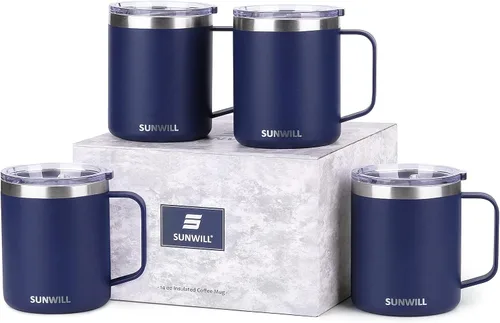 Miniatura 12 de SUNWILL - Taza de café de viaje con tapa, taza aislada con asa, taza de acero inoxidable de 14 oz para acampar, oficina, hogar, recubrimiento