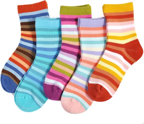Miniatura 5 de EPEIUS Paquete de 5 calcetines sin costuras con rayas arcoíris para niños y niñas