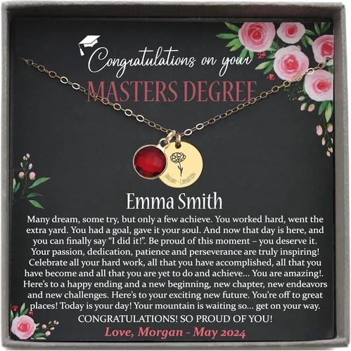 Be Wished Personalized Graduation Gifts for Women, Birth Flower Necklace with Meaningful Message. Goldfilled or 925 Sterling Silver