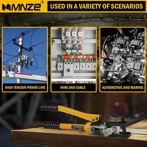 Miniatura 6 de Alicates de crimpado hidráulico de 12 toneladas de 6 AWG a 500 MCM Kit de herramientas de prensado hidráulico de mano con terminal de cable