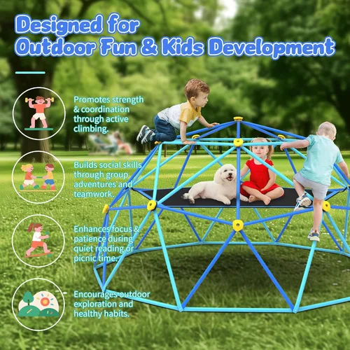 Miniatura 4 de Gardenature - Cúpula de escalada de 10 pies con hamaca y columpio, gimnasio de jungla al aire libre para niños, estructura de escalada de cúpula