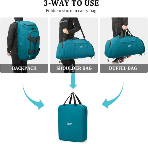 Miniatura 3 de G4Free Mochila de lona grande de 3 vías de 70L Bolsa de lona deportiva para gimnasio y compartimento para zapatos, Verde, Compacto