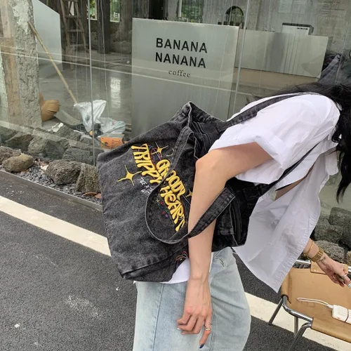 Miniatura 5 de Bolso de mano estético de mezclilla para mujer, bolso de hombro grande tipo hobo de gran capacidad, bolsa de trabajo para compras, bolsa cruzada