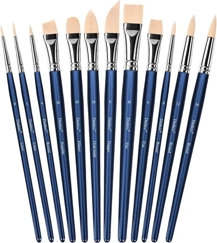 Miniatura 7 de Juego de pinceles para artistas, 12 piezas de pinceles de acuarela profesionales, pinceles de acuarela - redondos, planos, lineales, filbert, Azul