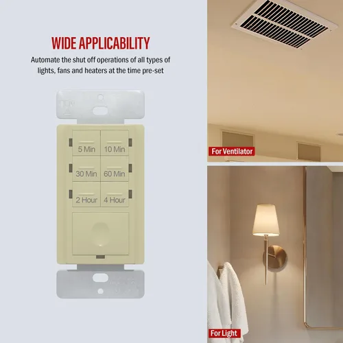 Miniatura 3 de ENERLITES Interruptor de temporizador de cuenta regresiva, ventilador y temporizador de luz, 5 minutos a 4 horas, indicador LED de luz nocturna