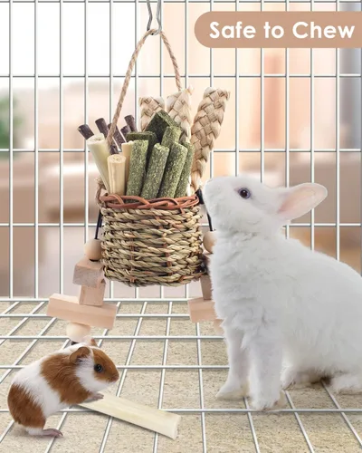 Miniatura 3 de Bissap Juguetes Masticables para Conejos, Cestas Colgantes de Hierba Marina Natural Masticables de Plantas Acuáticas Tejidas Golosinas Masticables