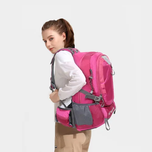 Miniatura 6 de Mochila de senderismo para acampar de 40 litros, mochila de viaje ligera con cubierta para lluvia para mujeres y hombres (rosa)