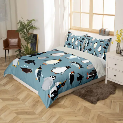 Miniatura 5 de Erosebridal Juego de ropa de cama de pingüinos, funda de edredón de animales antárticos para niños y niñas, funda de edredón estilo caricatura
