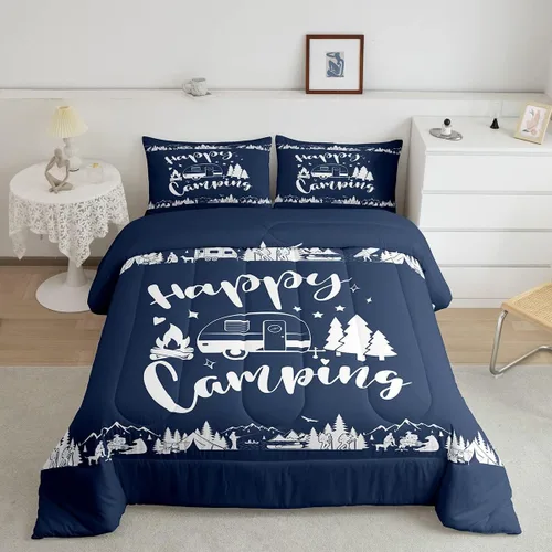 Miniatura 47 de Juego de Edredón para Acampar Feliz para Niños Tamaño Individual, Juego de Ropa de Cama Rústica de Aventura de Granja y Cabaña, Decoración