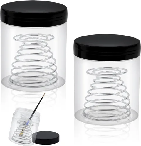 Herramienta limpiadora de pinceles, paquete de 2 vasos de limpieza de pinceles con bobina de resorte extraíble para aceite, acrílico, acuarela,