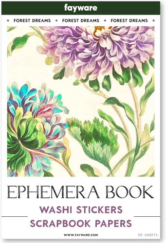 Fayware Washi - Calcomanías Vintage para Álbumes de Recortes - Libro de Efímeros para Journaling con 453 Calcomanías y 20 Papeles para Álbumes de