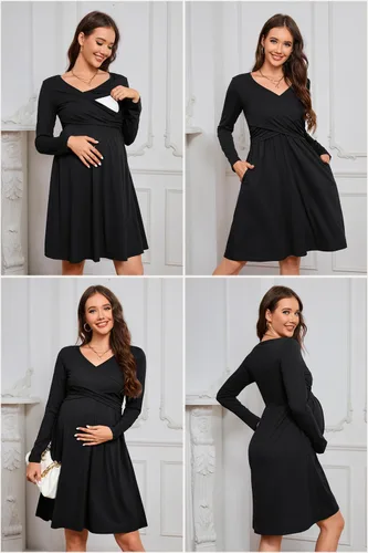 Miniatura 3 de OUGES Vestidos de maternidad con cuello en V para mujer, vestido de lactancia materna, baby shower