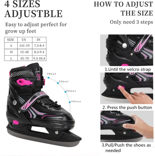 Miniatura 2 de Patines de hielo con 4 tamaños ajustables para niños, niñas, jóvenes, hombres, mujeres y principiantes - Patines de hockey