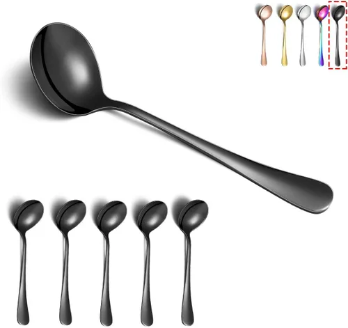 Miniatura 8 de Kyraton - Cucharas de sopa doradas, 6 cucharas redondas de acero inoxidable con chapado en titanio dorado, cuchara de mesa dorada, cucharas de 4. 6