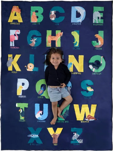 Miniatura 8 de ABC - Alfombra del alfabeto para niños, alfombra de juego redonda azul de 6 pies para niños pequeños y bebés, decoración suave para el cuarto
