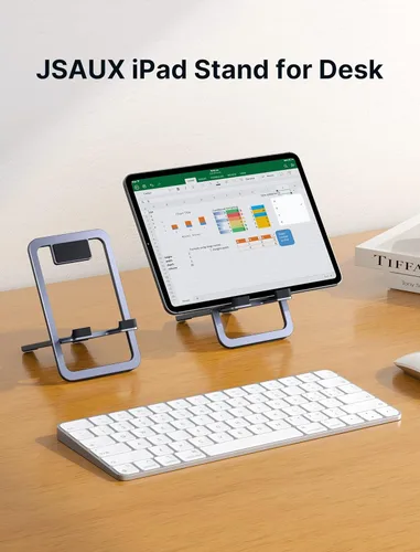 Miniatura 2 de JSAUX Soporte universal para tableta, portátil, plegable, para escritorio, compatible con iPad mini/Air, Samsung Galaxy Tab, Kindle Fire, Steam Gris