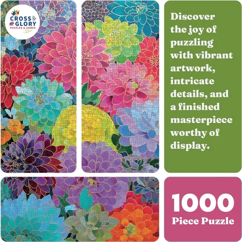 Miniatura 6 de Cross & Glory Sinfonía dorada de la dalia - Rompecabezas de 1000 piezas para adultos Rompecabezas de arte de mosaico floral vibrante Obra