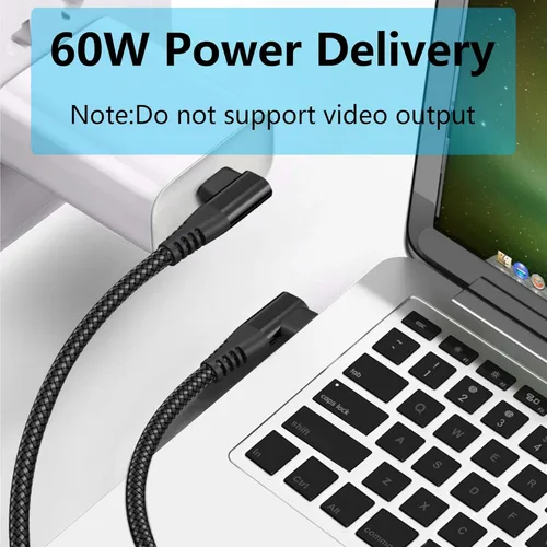 Miniatura 4 de Cable USB C a USB C en ángulo recto de 3.3 ft/3 pies, 90 grados, 60 W, PD tipo C, cable trenzado de nailon de carga rápida y transmisión de datos