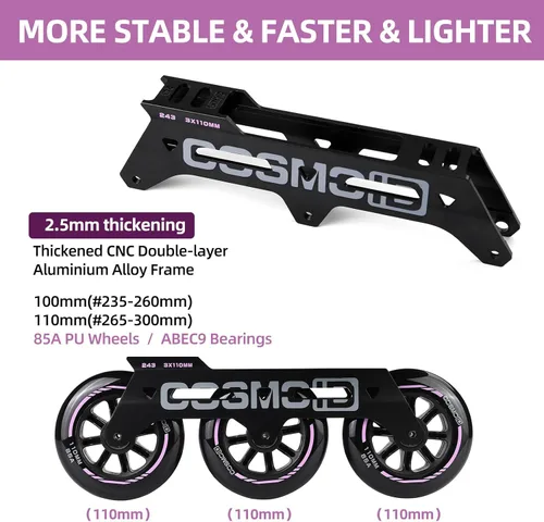 Miniatura 3 de Patín en línea para adultos - COSMOID Patines de alta performance con cuchillas para mujeres y hombres, marco de metal de 3 ruedas de 110mm