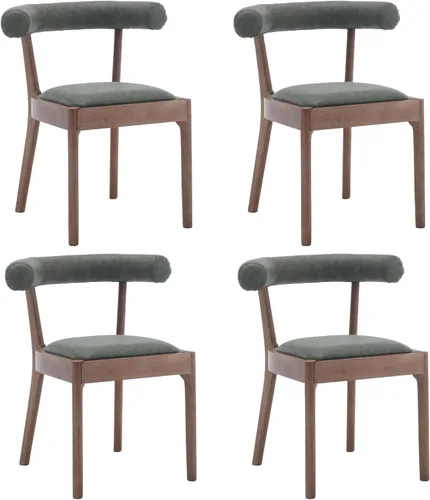 Miniatura 9 de Kmax Sillas de comedor de mediados de siglo, sillas de cocina de tela moderna con marco con acabado de nogal natural, respaldo curvado de lino, beige