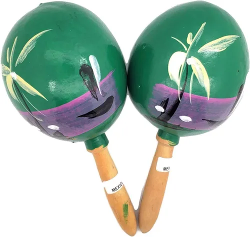 Maracas de madera auténtica mexicana de 8 pulgadas hechas a mano (paquete de 2) (verde)