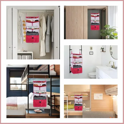 Miniatura 7 de Surblue Organizador colgante para armario de 3 estantes, bolsillo plegable lavable de tela Oxford con 2 ganchos