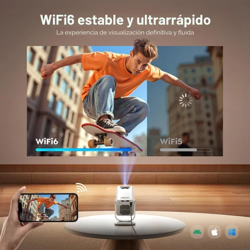Miniatura 5 de Mini-proyector con WiFi6 y Bluetooth bidireccional 5.4, soporte 1080P 4K, [aplicaciones integradas y Android 14 2026] Proyector de película portátil
