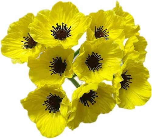 Miniatura 11 de Rikyo 10 ramos de flores artificiales de 11 pulgadas, flores de amapola, anémona que no se decoloran, flores silvestres falsas para mesa de cocina
