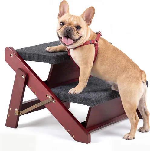 MEWANG - Escaleras de madera para mascotas/escalones para mascotas, escaleras plegables 2 en 1 y rampa para camas y autos, escalera portátil para
