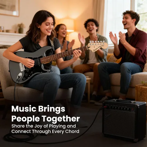 Miniatura 7 de Fender Squier Affinity Stratocaster HSS - Paquete Charcoal Frost Metallic con amplificador Frontman 10G, cable, funda, correa, púas, lecciones