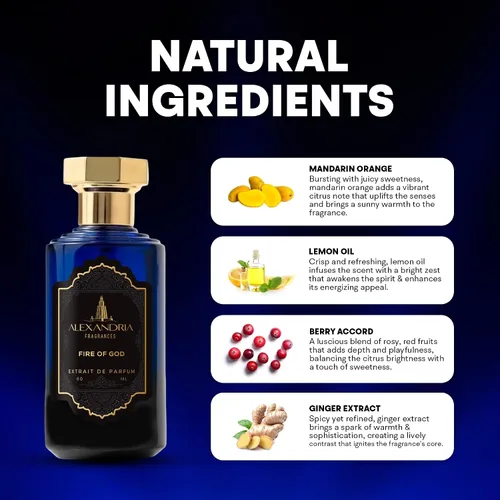 Miniatura 6 de Alexandria Fragrances Perfume Fire of God – Eau de Parfum unisex prémium con Oud, Nagarmotha, ámbar y almizcle, fragancia con cumarina, jazmín