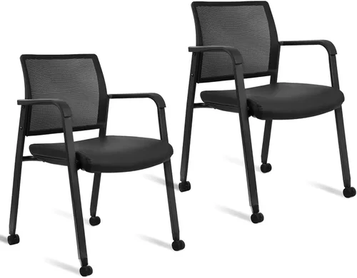 Miniatura 24 de CLATINA Sillas de oficina apilables para recepción de invitados con brazo, silla de sala de espera con respaldo de malla con asiento de tela Negro