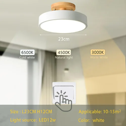 Miniatura 2 de Lámpara de techo LED regulable, lámpara de techo moderna de 9 pulgadas, montaje empotrado, de madera, de 12 W, lámpara blanca para sala de estar